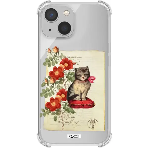 a cat on a pillow with flowers Apple iPhone 13 Clear PC Case