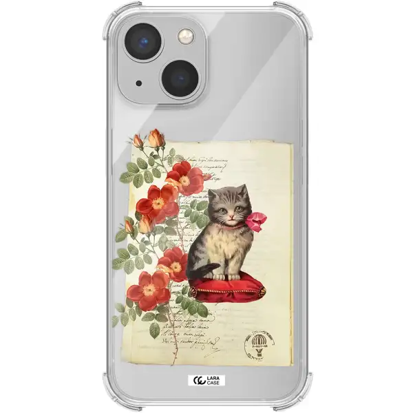 a cat on a pillow with flowers Apple iPhone 13 mini Clear PC Case