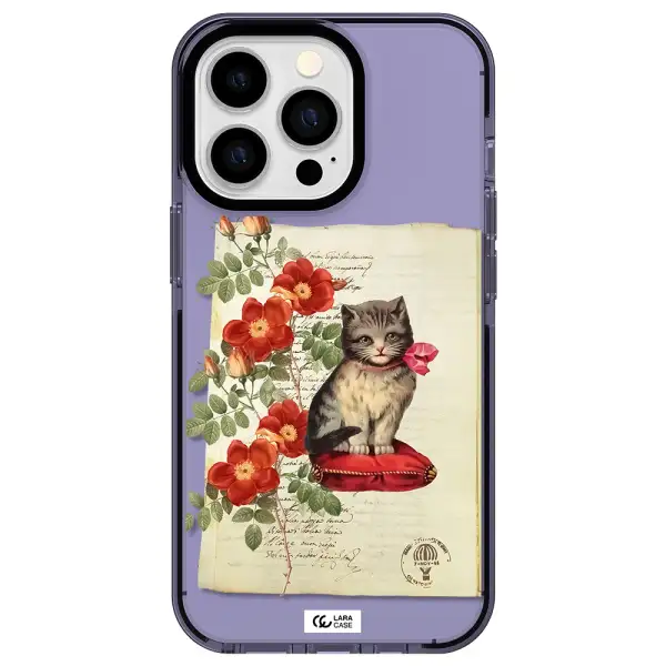 a cat on a pillow with flowers Apple iPhone 13 Pro impact Lilac Case