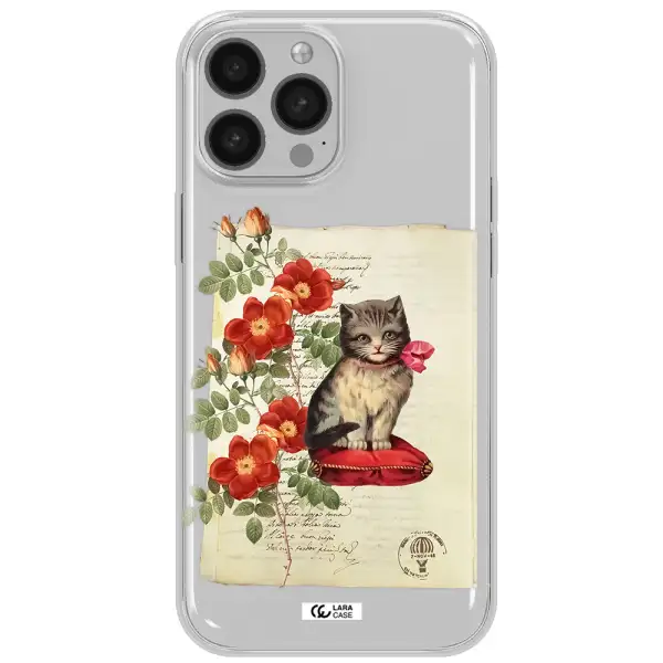 a cat on a pillow with flowers Apple iPhone 13 Pro Max Clear TPU Case