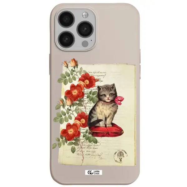 a cat on a pillow with flowers Apple iPhone 13 Pro Max Silicone Stone Case