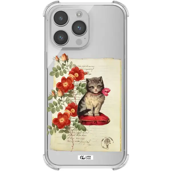 a cat on a pillow with flowers Apple iPhone 14 pro max Clear PC Case
