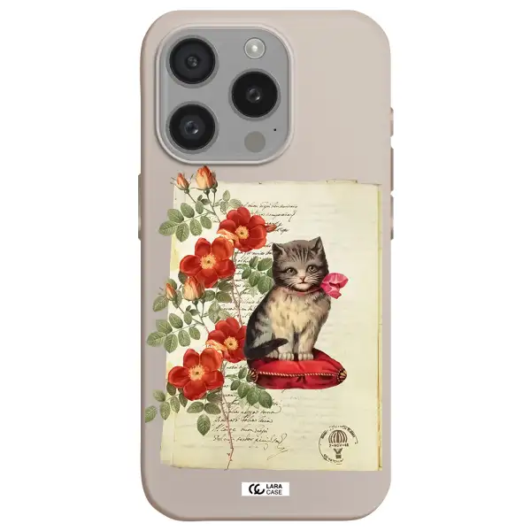 A Cat On A Pillow With Flowers Apple Iphone 15 Pro Silicone Stone Case
