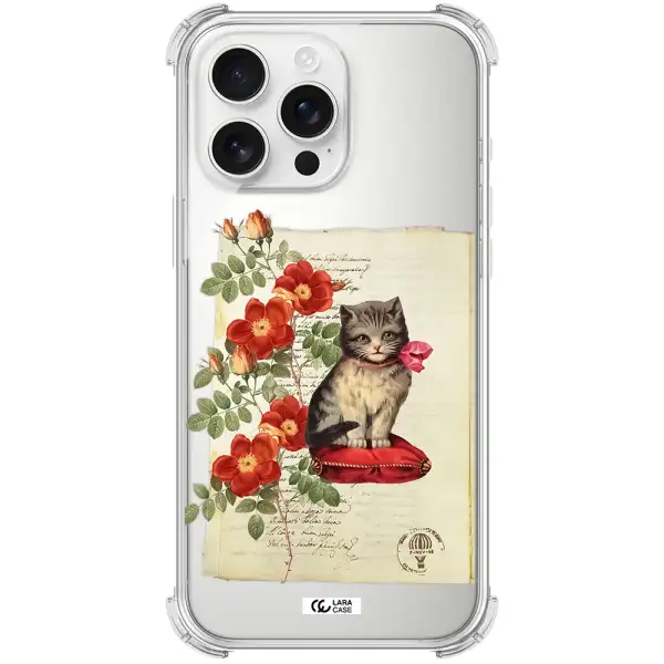 A Cat On A Pillow With Flowers Apple Iphone 16 Pro Max Clear Pc Case