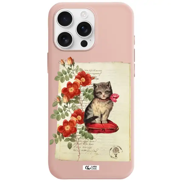 A Cat On A Pillow With Flowers Apple Iphone 16 Pro Max Silicone Pastel Pink Case
