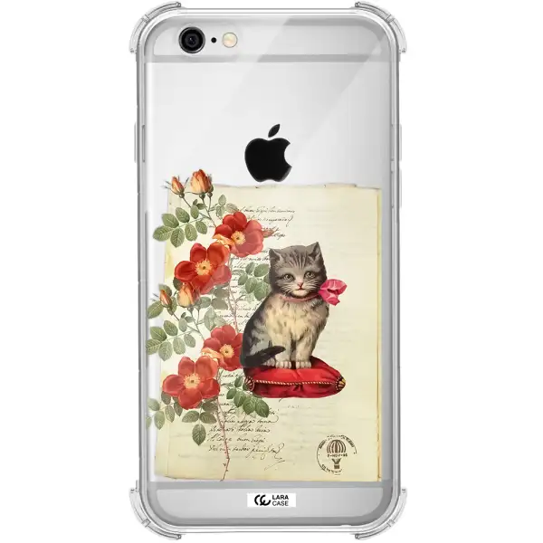 a cat on a pillow with flowers Apple iPhone 6 Clear PC Case