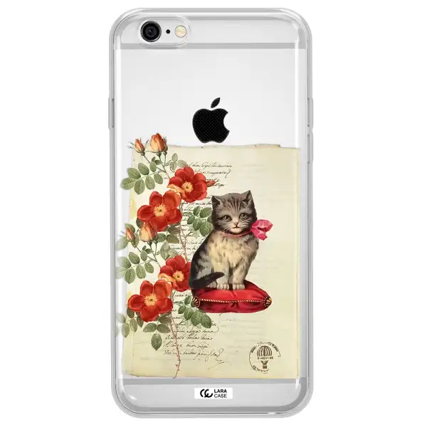 a cat on a pillow with flowers Apple iPhone 6 Clear TPU Case