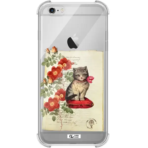 a cat on a pillow with flowers Apple iPhone 6 s plus Clear PC Case