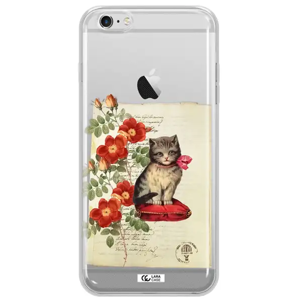 a cat on a pillow with flowers Apple iPhone 6 s plus Clear TPU Case