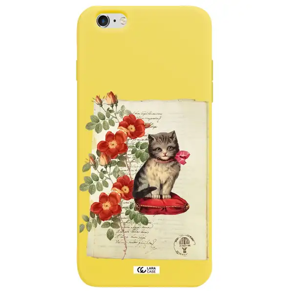 a cat on a pillow with flowers Apple iPhone 6 s plus Silicone canary yellow Case