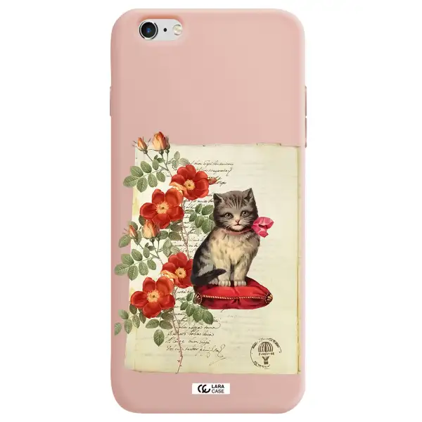 a cat on a pillow with flowers Apple iPhone 6S Silicone pastel pink Case