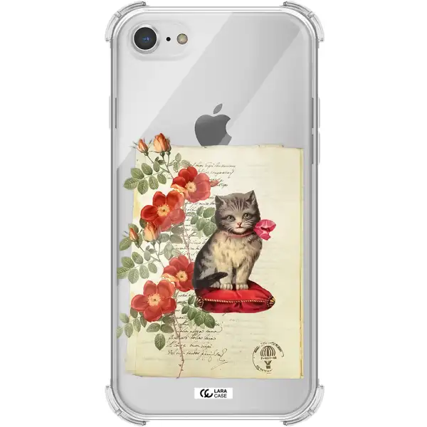 a cat on a pillow with flowers Apple iPhone 7 Clear PC Case