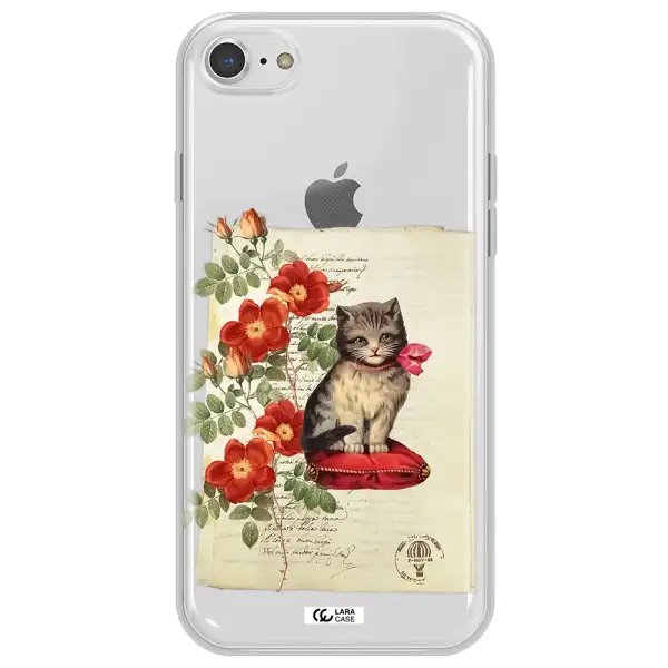 a cat on a pillow with flowers Apple iPhone 7 Clear TPU Case