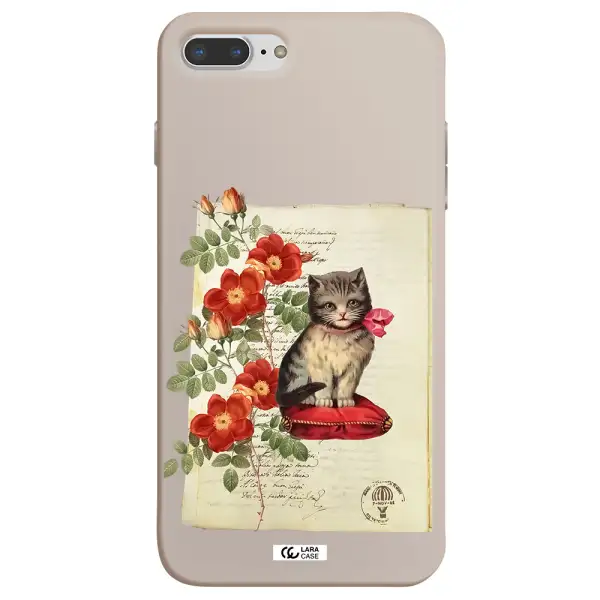 a cat on a pillow with flowers Apple iPhone 7 plus Silicone Stone Case