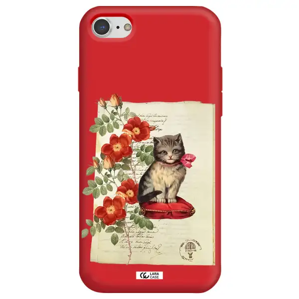 a cat on a pillow with flowers Apple iPhone 7 Silicone Imperial Red Case