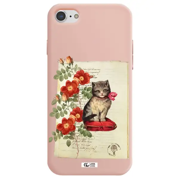 a cat on a pillow with flowers Apple iPhone 7 Silicone pastel pink Case