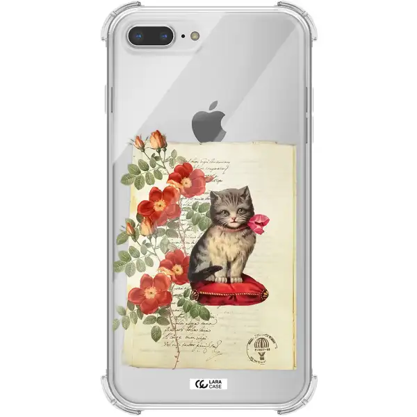 a cat on a pillow with flowers Apple iPhone 8 plus Clear PC Case