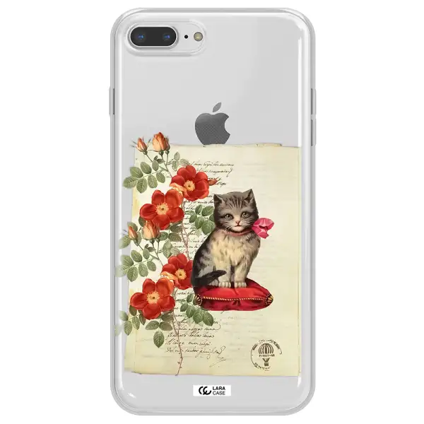 a cat on a pillow with flowers Apple iPhone 8 plus Clear TPU Case