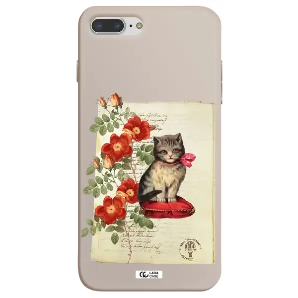 a cat on a pillow with flowers Apple iPhone 8 plus Silicone Stone Case