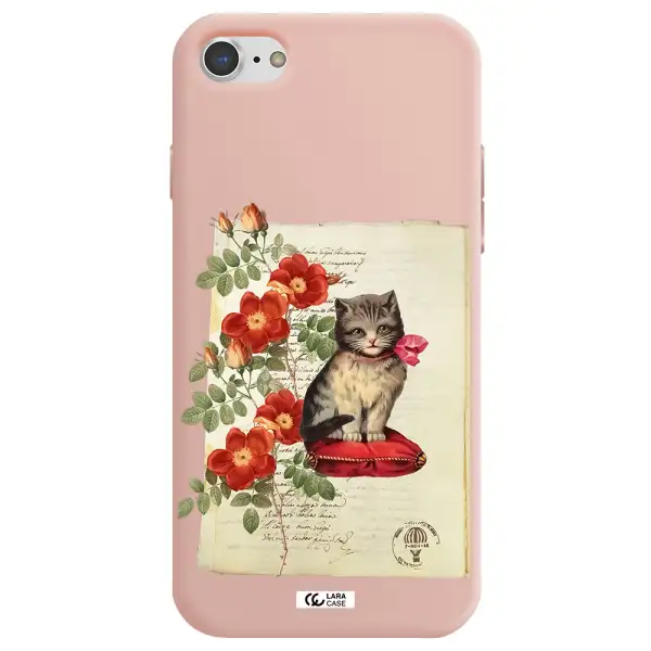 a cat on a pillow with flowers Apple iPhone 8 Silicone pastel pink Case