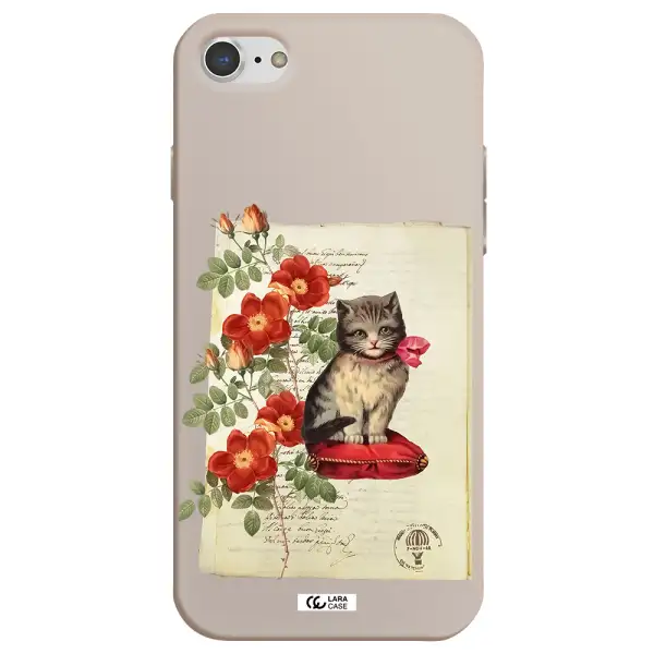 a cat on a pillow with flowers Apple iPhone 8 Silicone Stone Case