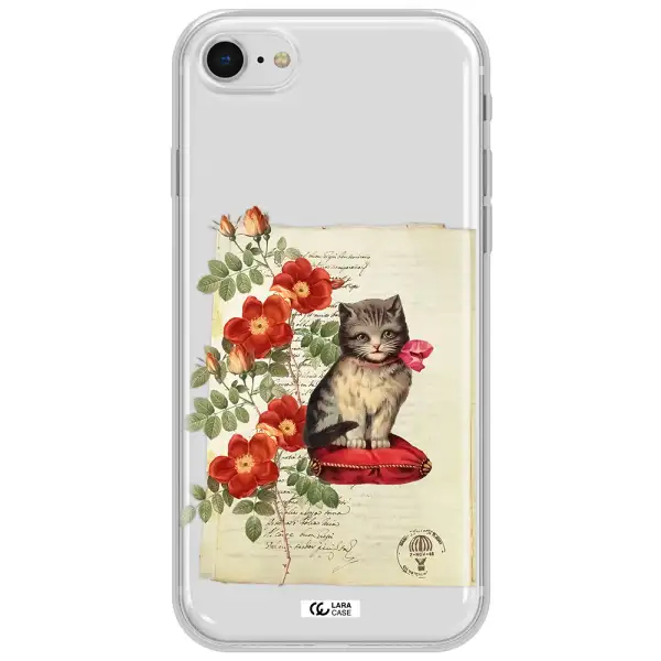 A Cat On A Pillow With Flowers Apple Iphone Se 2020 Clear Tpu Case