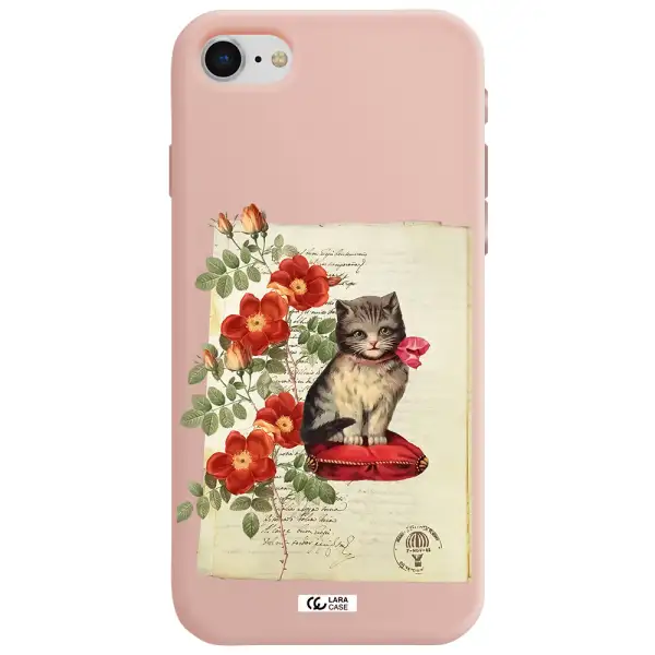 a cat on a pillow with flowers Apple iPhone se 2020 Silicone pastel pink Case