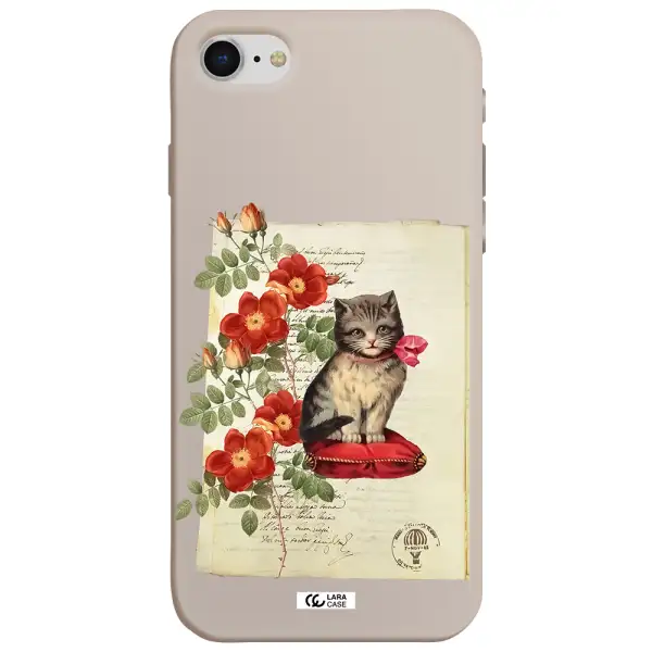 a cat on a pillow with flowers Apple iPhone se 2020 Silicone Stone Case