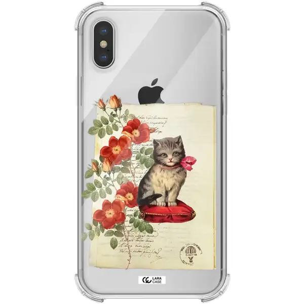 a cat on a pillow with flowers Apple iPhone XS Clear PC Case