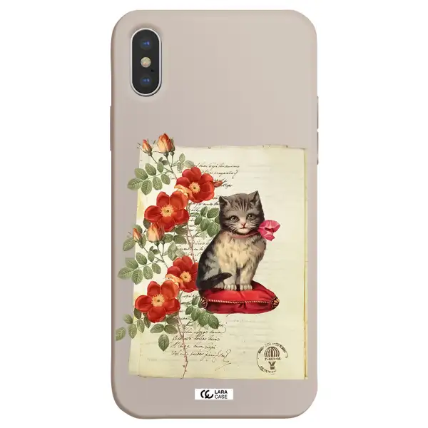 a cat on a pillow with flowers Apple iPhone XS Silicone Stone Case