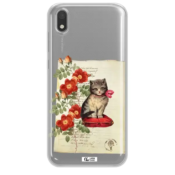 a cat on a pillow with flowers Huawei Honor 8S Clear TPU Case
