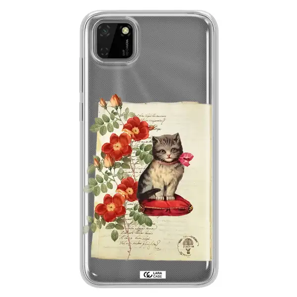 a cat on a pillow with flowers Huawei Honor 9S Clear TPU Case