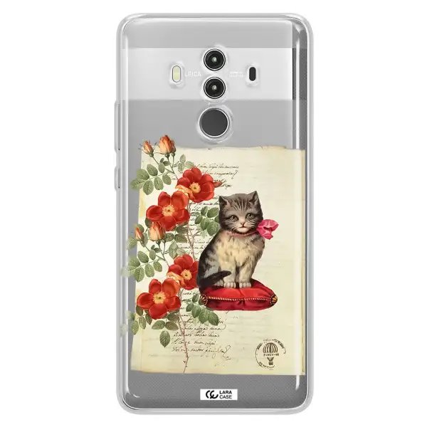 a cat on a pillow with flowers Huawei Mate 10 Clear TPU Case
