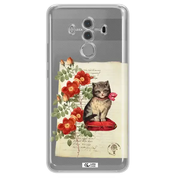 a cat on a pillow with flowers Huawei Mate 10 Pro Clear TPU Case