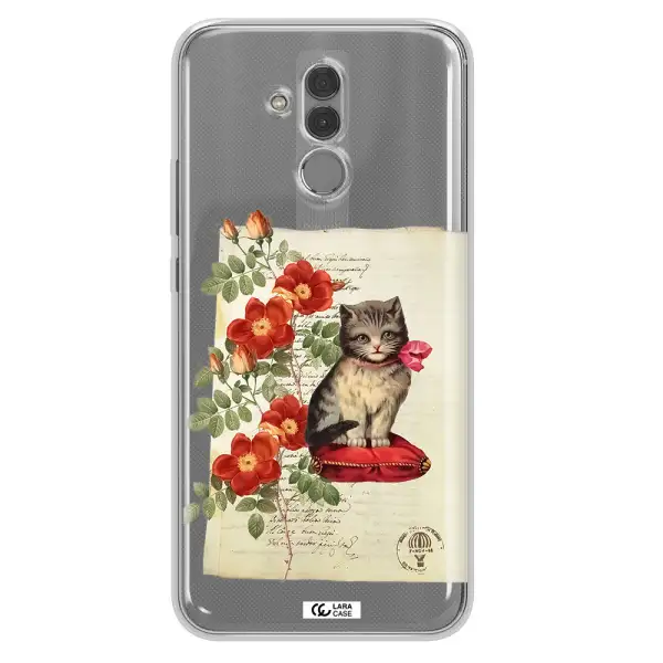 a cat on a pillow with flowers Huawei Mate 20 Lite Clear TPU Case