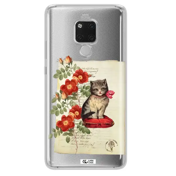 a cat on a pillow with flowers Huawei Mate 20X Clear TPU Case