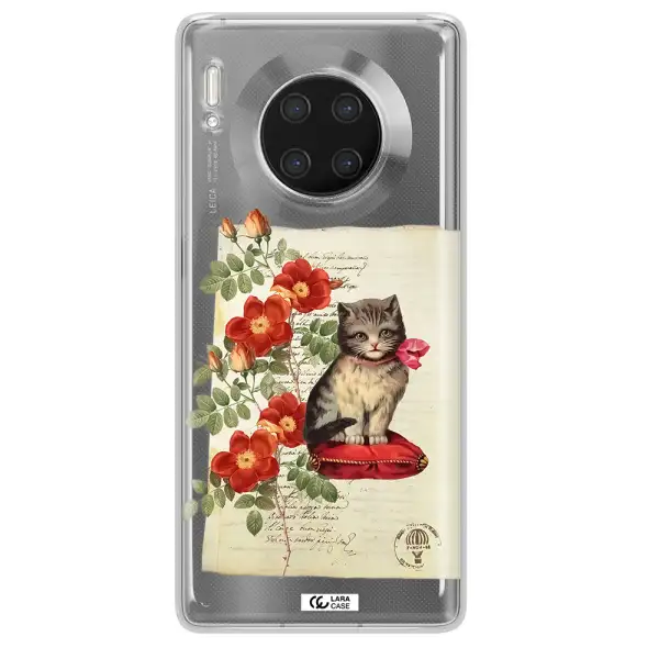a cat on a pillow with flowers Huawei Mate 30 Pro Clear TPU Case