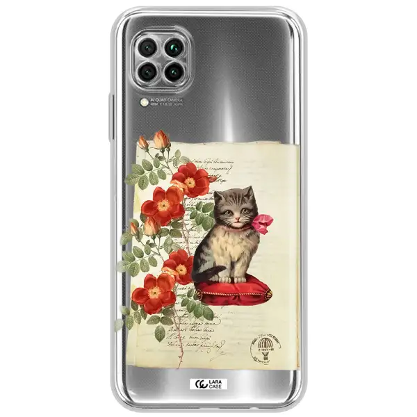 A Cat On A Pillow With Flowers Huawei Nova 7I Clear Tpu Case