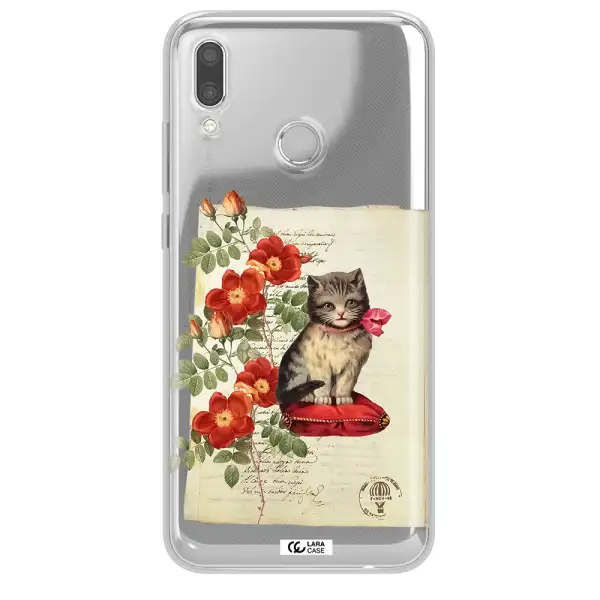a cat on a pillow with flowers Huawei P Smart 2019 Clear TPU Case