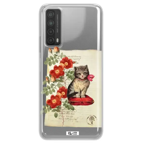 a cat on a pillow with flowers Huawei P Smart 2021 Clear TPU Case