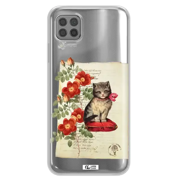 a cat on a pillow with flowers Huawei P40 Lite Clear TPU Case