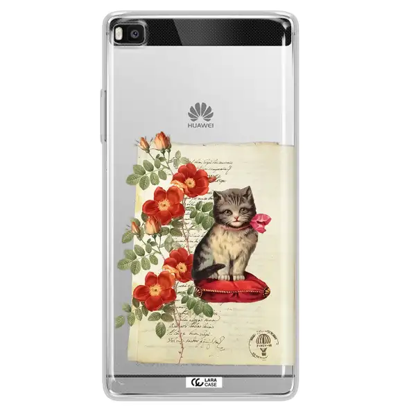 a cat on a pillow with flowers Huawei P8 Clear TPU Case