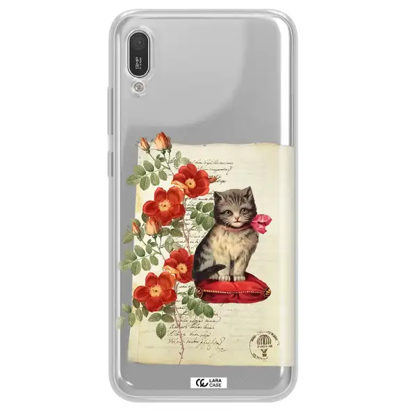 a cat on a pillow with flowers Huawei Y6 Pro 2019 Clear TPU Case