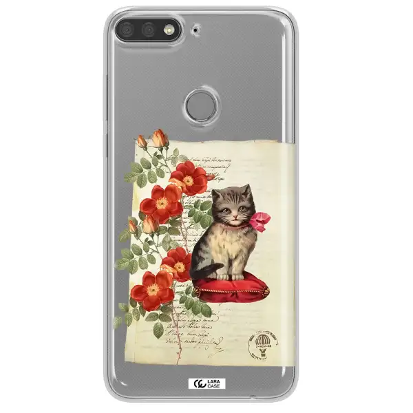 a cat on a pillow with flowers Huawei Y7 Prime 2018 Clear TPU Case
