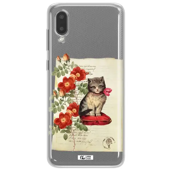a cat on a pillow with flowers Samsung A02 Clear TPU Case
