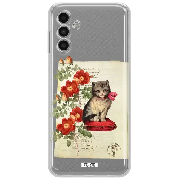 A Cat On A Pillow With Flowers Samsung A13 5G Clear Tpu Case