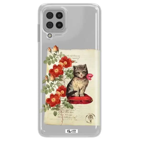 a cat on a pillow with flowers Samsung A22 4g Clear TPU Case