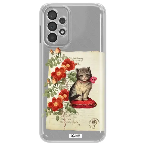 A Cat On A Pillow With Flowers Samsung A23 5G Clear Tpu Case