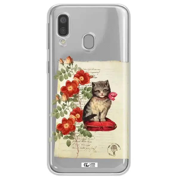 a cat on a pillow with flowers Samsung A40 Clear TPU Case