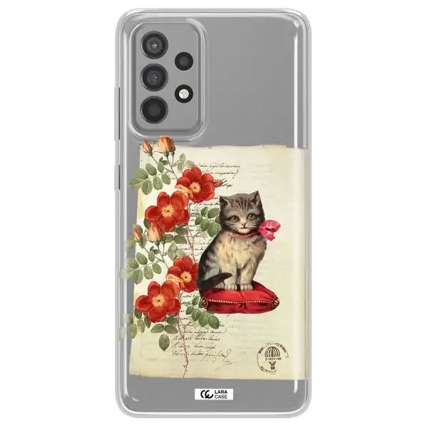 a cat on a pillow with flowers Samsung A52 Clear TPU Case